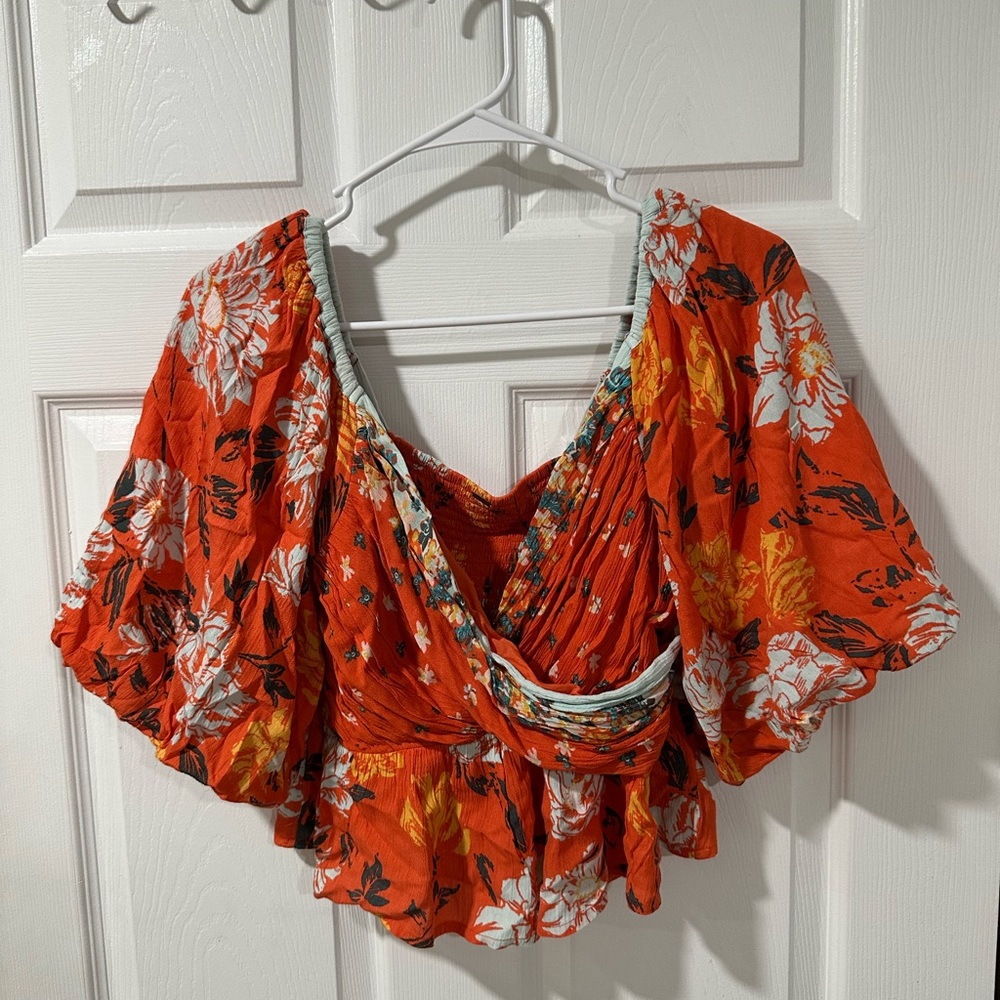 Free People Orange Floral Blouse